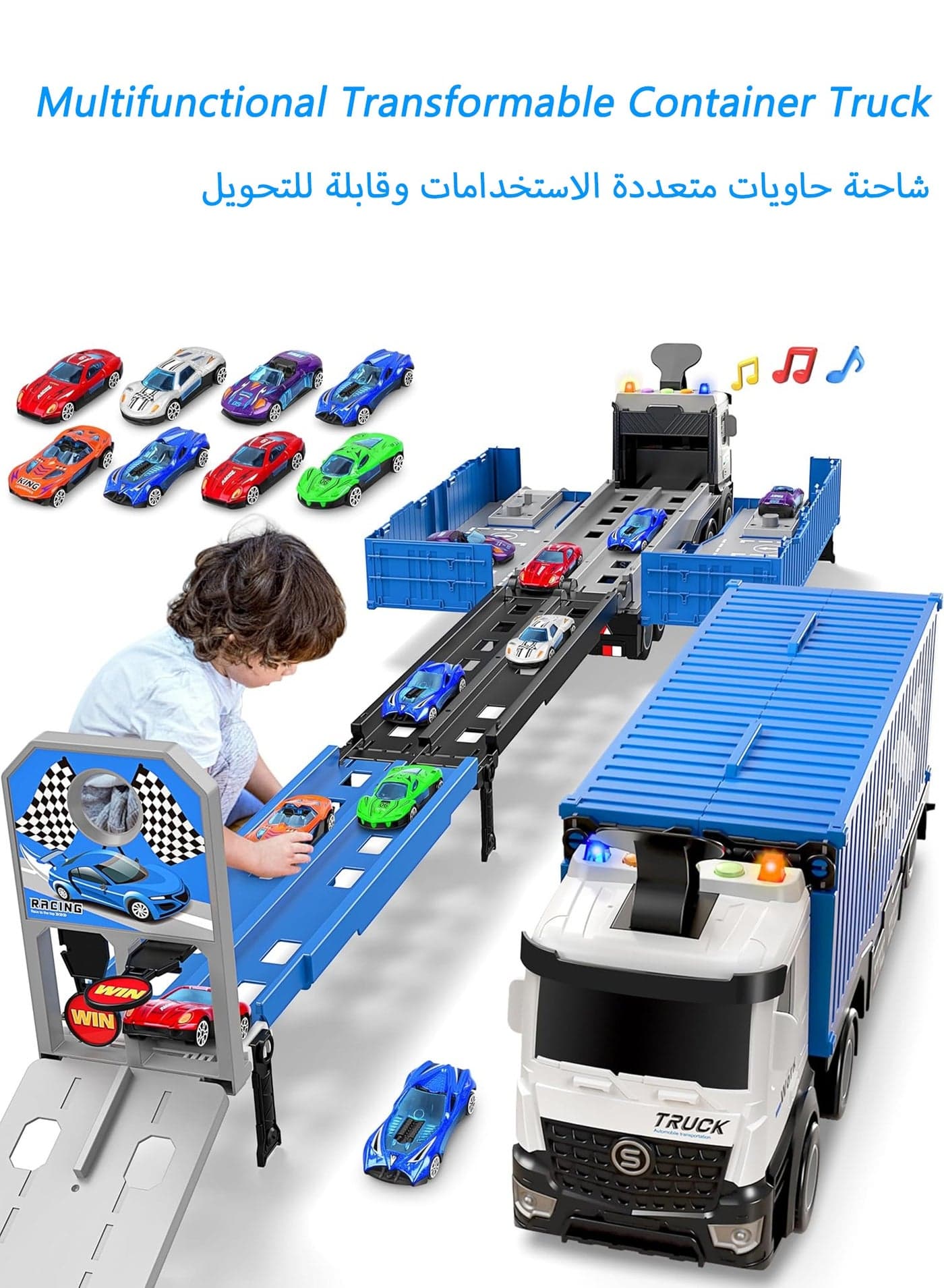 Carrier Truck Race Track - Foldable 3-Layer Transport Playset with 8 Race Cars, Toddler Toys for Boys u0026 Girls Ages 3-6+ Years | Holiday Gifts