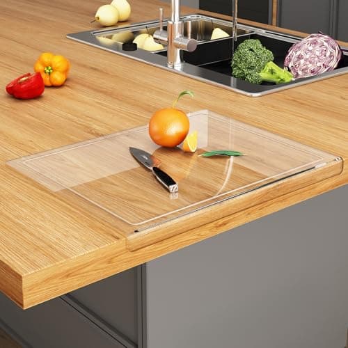 JJL Acrylic Cutting Board with Counter Lip 16 x 125 Inches FoodGrade AntiSlip Clear with Juice Groove Perfect for Cutting Food with Juice Ideal Choice for Kitchen Countertop Dcor