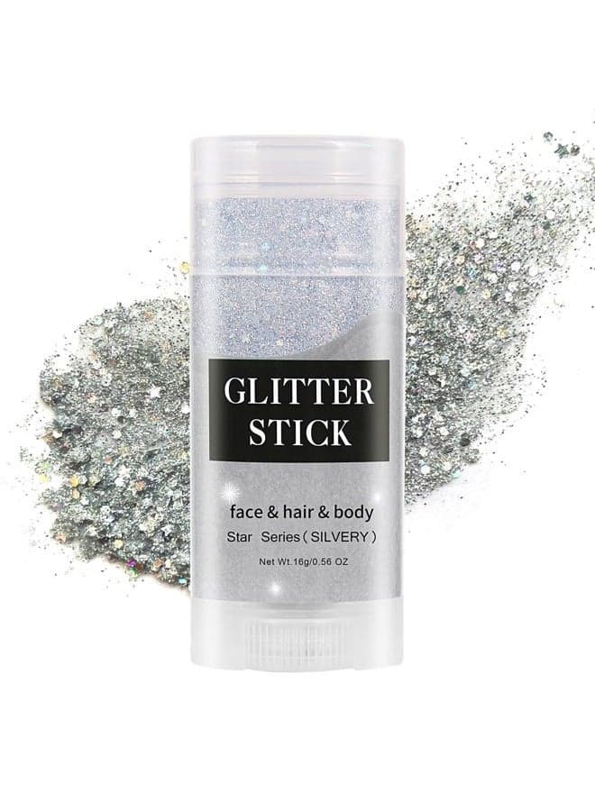 Silver Body Glitter Stick,Waterproof Halloween Face Glitter Gel,Chunky Glitter Face Paint,Mermaid Sequin Hair Glitter Makeup,Sparkle Body Glitter for Women and Kid,Festival Accessories Glitter