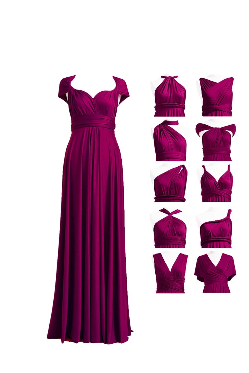 Womens Bridesmaid Wedding Evening Party Maxi Wrap Dress Infinity Convertible Plus Size Dress Plum