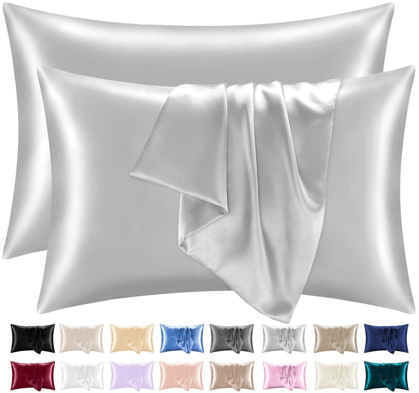 Lazzaro Satin Silk Pillowcases for Hair and Skin Hypoallergenic Pillow Cases 2 Pack with Envelope Closure Ultrasoft Standard Size Grey Silk Pillowcases 50 x 75 cm
