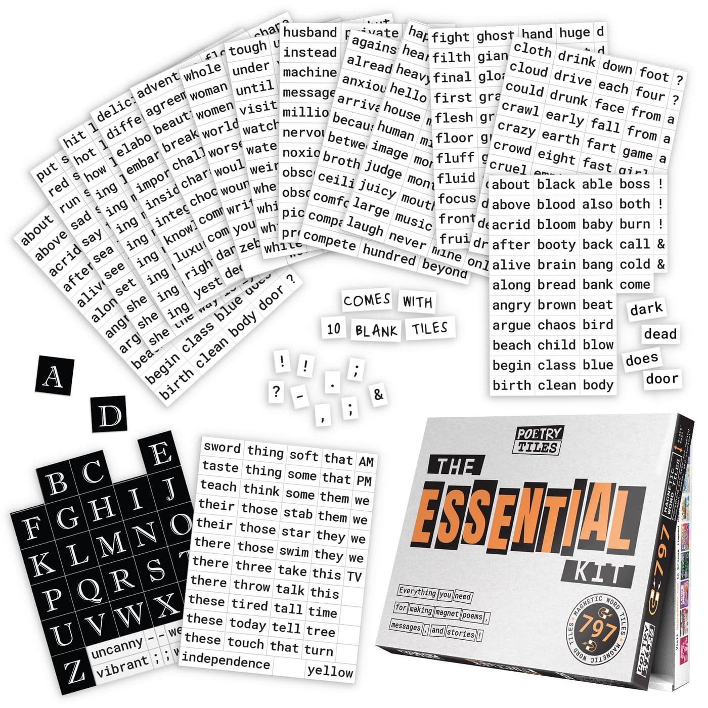 Poetry Tiles Essential Kit 797 Word Magnets for Fridge Poems and Silly Magnetic Messages Get Creative Express Yourself and Make Others Laugh at Your Witty Words 375 Tall Tiles