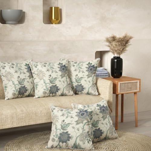 EasyGoods India Premium Cotton Cushion Covers 16x16 Inch | Soft Durable Fabric | Elegant Printed Covers for Sofa & Living Room | Hidden Zipper | Set of 5
