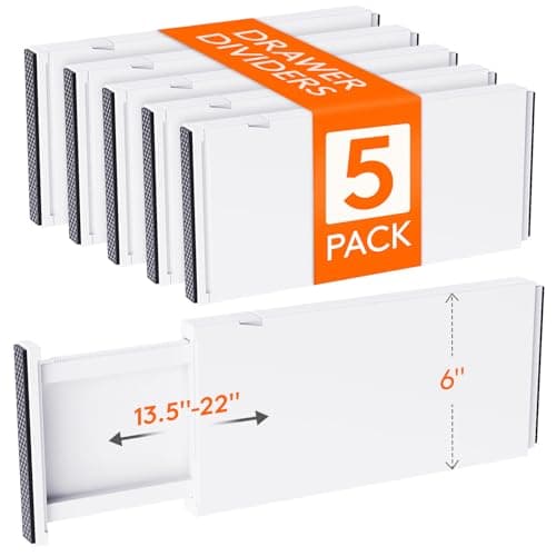 Lifewit 5 Pack 6 High Drawer Dividers 3456cm13522 Adjustable Drawer Organizer for ClothesUtensils Expandable Drawer Separator in DresserKitchenBedroomOffice Organization Storage White