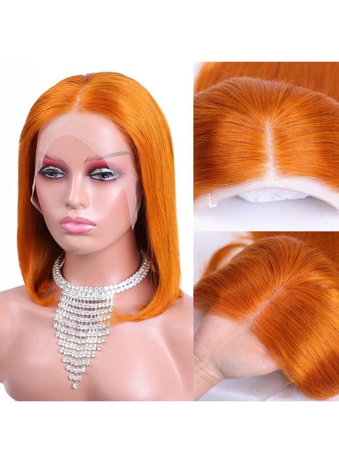 Ginger Orange Bob Wig Human Hair 13x4 HD Lace Front Wigs Human Hair Pre Plucked with Small Knots 150% Density 350# Colored Lace Frontal Bob Wigs Straight Bob Wigs for Black Women 12 inch