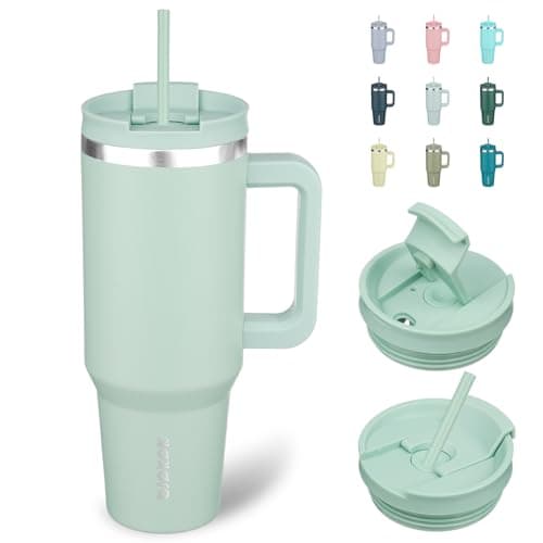 BJPKPK 40oz Stainless Steel Insulated Tumbler With Handle And Lid Straw Travel Coffee Mug Thermal Cup,Pistachio Green