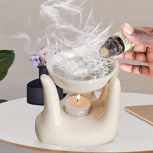 Pure Source India Oil Burner for Home, Office, with 1 Tea Light Candle, Made by Porcelain (Off White)