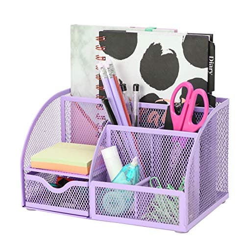 Exerz Desk Organizer Light Purple Office Desk Accessories Supplies Office Storage Desktop Pencil Pen Holder with Drawer Home Workspace