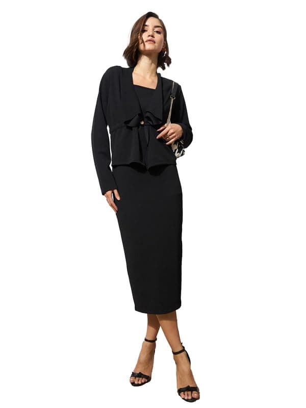 Black Strappy Bodycon Dress with Shrug