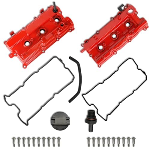 MITZONE Upgrade Aluminum Valve Covers front & rear Compatible with 2002-2009 Nissan Altima Maxima Murano Quest Infiniti i35 VQ35DE 3.5L (Red)