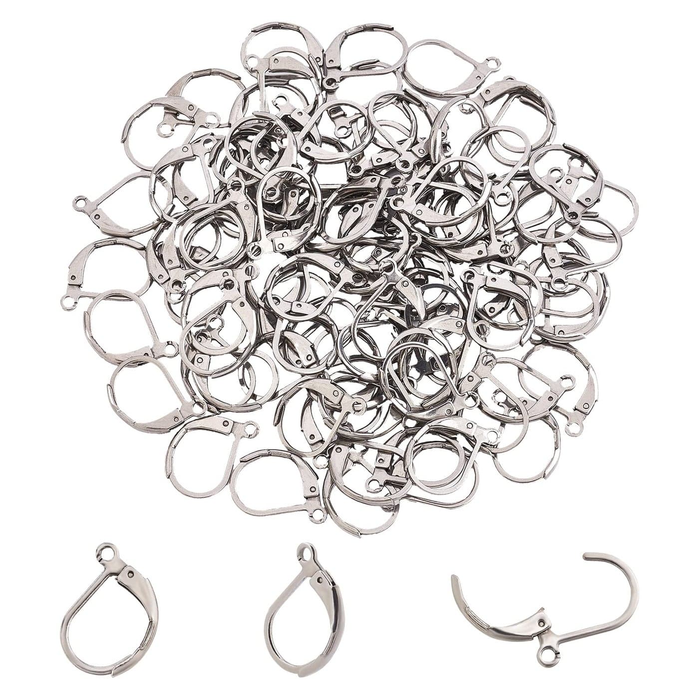 NBEADS 100 Pcs Lever Back Earrings Hooks Stainless Steel Open Loop Leverback Hoops French Hook Ear Wire for Earring Making