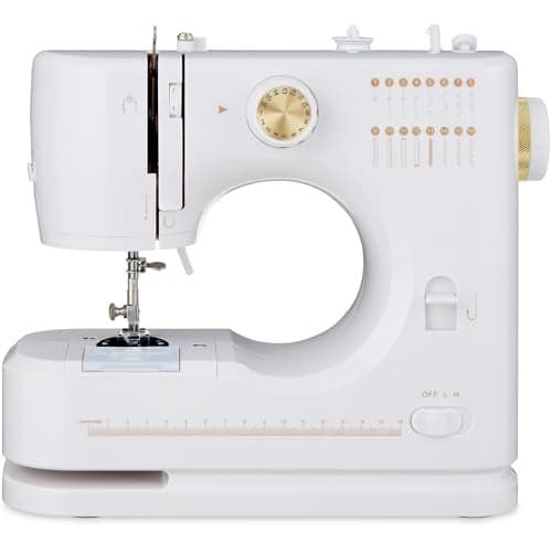 Best Choice Products Sewing Machine for Beginners, 55-Piece Kit, w/ 16 Built-in Stitch Patterns, Double Stitching, Foot Pedal, Storage Drawer, 6V - White/Gold