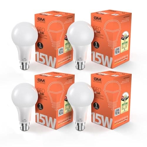 GEO 15 Watt LED Bulb | Excellent CRI | Zero Maintenance | High Durability | 85% Energy Saving | Surge Protection | Cool Day Light | Multiple Wattages | Eco-Friendly - Pack of 4