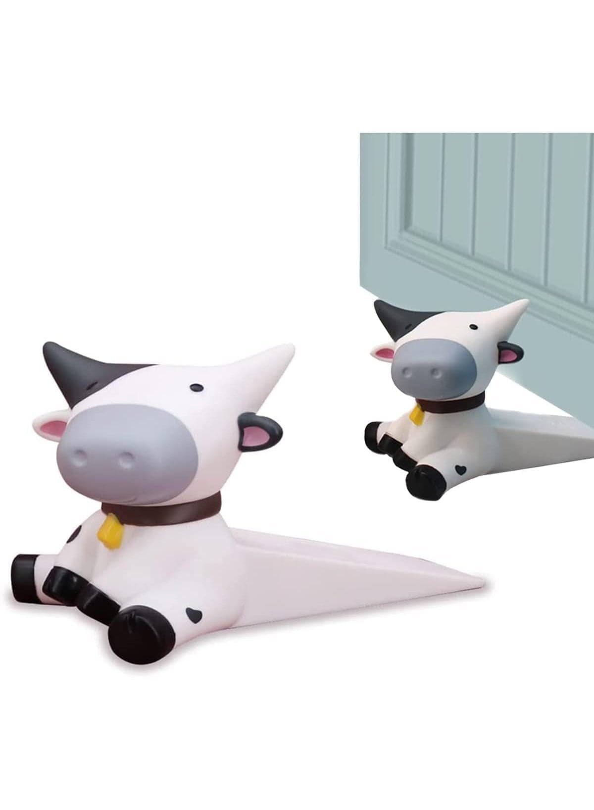 Cute Cow Door Stopper for Kids Room, Non-Slip Silicone Door Stop Wall Protector, Animal Shaped Reusable Door Holder for Home, Office, Bedroom, Bathroom, Carpet & Hard Floors, 6.2 x 4.2 inch