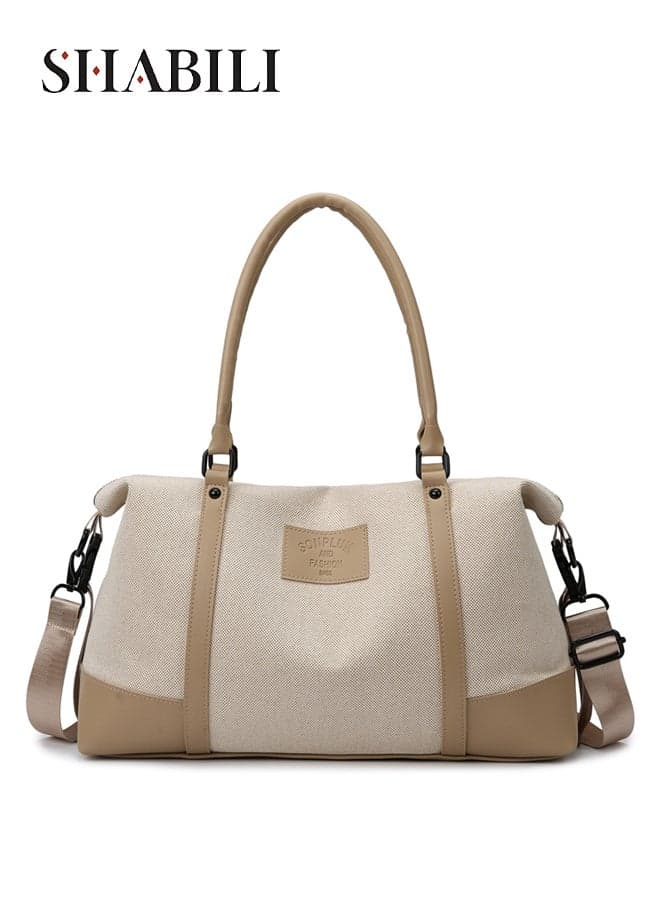 Women Nylon Shoulder Bag Crossbody Tote Sports Tourist Cross Bags Handbag with Large-Capacity Multi-Pocket Stitching Design, Ladies Teen Youth Casual Travel Party Work Satchel Duffel Carryall (Beige)