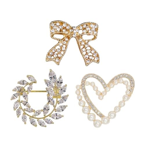 3 Pcs Brooch Pin for Women, Brooch for Women, Crystal Freshwater Pearl Corsage Brooch For Women, Fashion Pins Suitable for Dresses, Jackets and Scarves, Idea Gifts for Special Occasions
