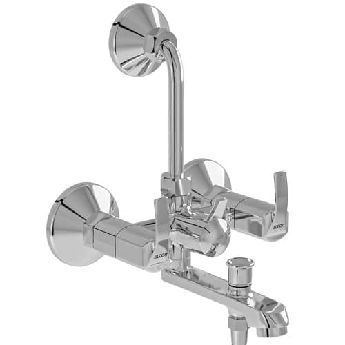 ALTON QBA9090 Brass 3-IN-1 Wall Mixer With Provision For Over Head Shower and Hand Shower with190mm Long Bend Pipe (Chrome)