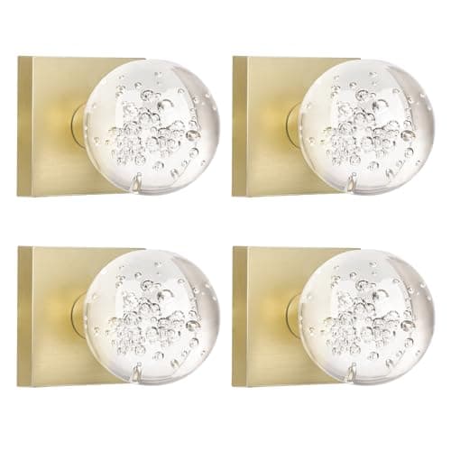 HIEMEY Gold Crystal Half-Dummy Door Knobs, Inactive Glass Dummy Door Knobs Interior for Hall and Closet, Round Clear Bubble Ball, Satin Brass, 4 Pcs