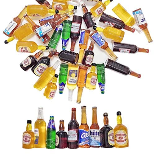 Juland 40PCS Miniature Mini Beer Drinks Decoration Beer Glass Model Mixed Wine Coffee Resin Sets Simulation Instant Model Scene Mini Tableware Dolls House