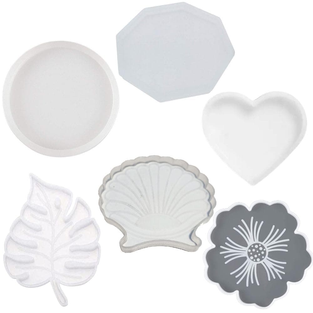 SNOOGG Pack of 6 Piece Combo of Coaster Mould Epoxy Resin Casting Moulds for Making and DY Coaster, Flower Preservation, Home,Wedding Decor, Desk Organizers and More