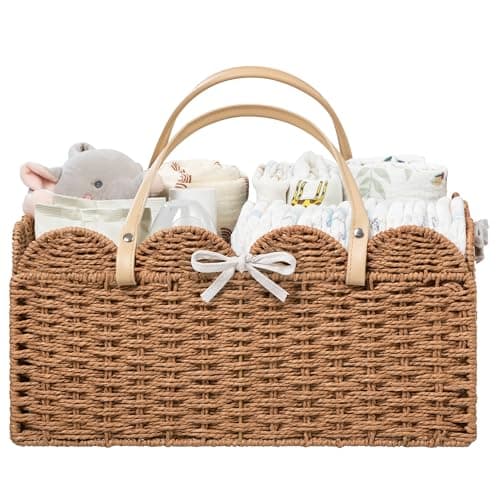 HBlife Baby Diaper Caddy Paper Rope Storage Baskets Nursery Bin with Removable Divider Portable Car Organizer for Diapers Baby Shower Gifts Newborn Essentials Must Haves