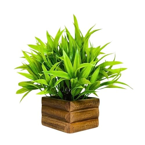 fancymart Artificial Bamboo Leaves in Wood Potted Plant Height : 17 cm Perfect for Home Décor & Office Space