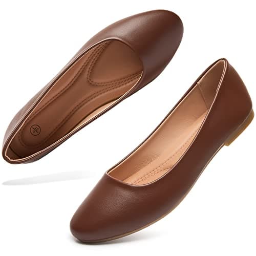hash bubbie Women's Flats Shoes Ballet Flats Dress Shoes Comfortable PU Leather Slip on Shoes for Women(Brown.US10)