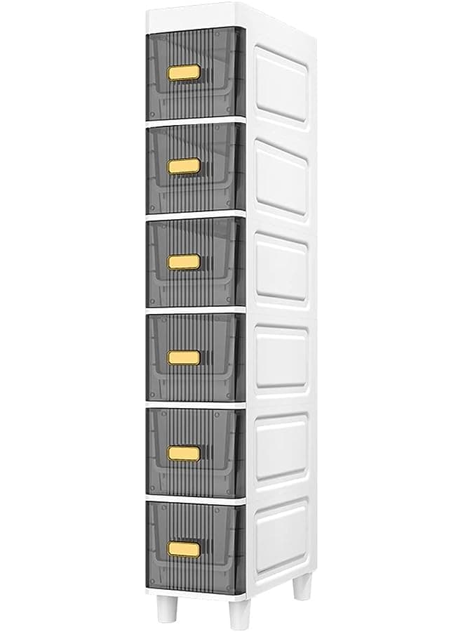 Slim Bathroom Cabinet, Bathroom Shelves, Waterproof Design, Standing Storage Cabinet with Slide Out Drawers, Narrow Floor Bathroom Organizer Next to Toilet (6)