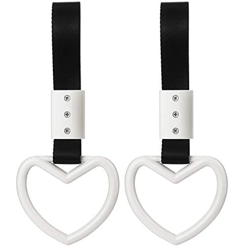 2 Pieces Rings Heart Shaped Car Handle Straps Drift Charm Rear Bumper Warning Ring Decor Subway Bus Broken Heart Handle for Car InteriorWhite