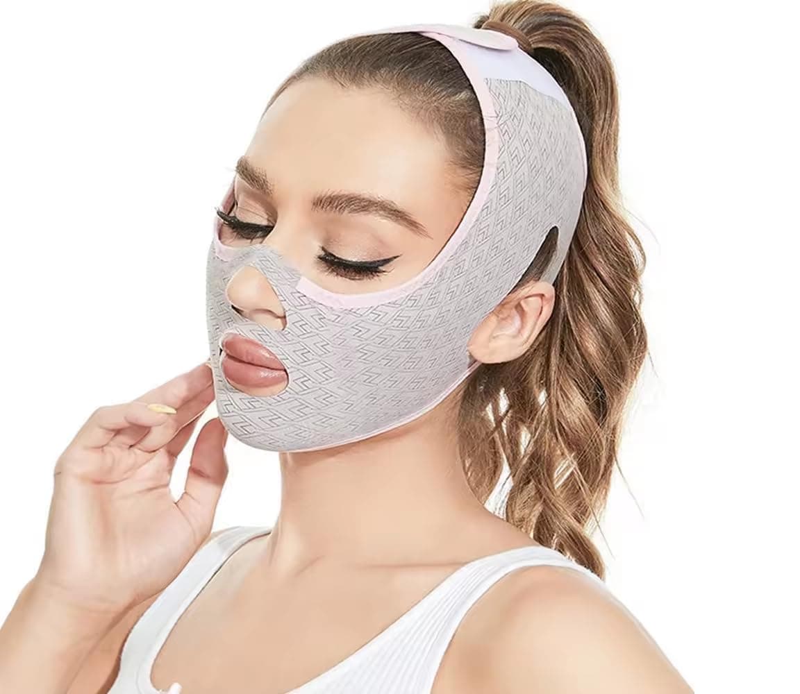 Facial Slimming Belt Double Chin Reducer Reusable VShape Face Mask for Men Women Facial Shaped UPLift Belt Slim Cheeks Lifting Jaw Line Shaper Anti Wrinkle Strap Elastic 35