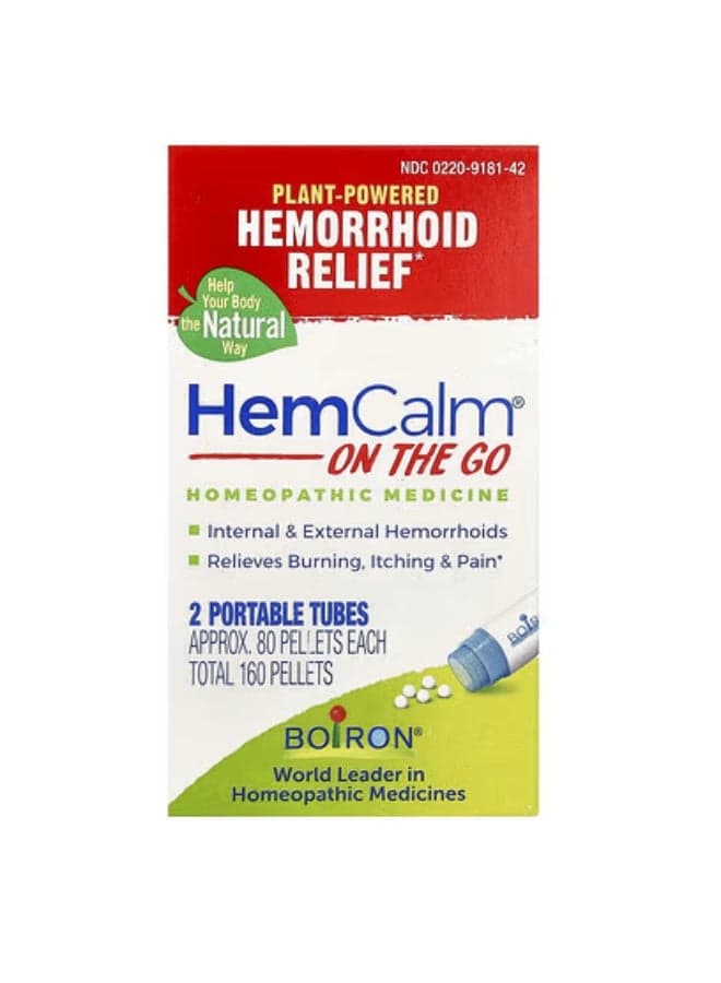 Boiron, HemCalm® On The Go, Hemorrhoid Relief, 2 Portable Tubes, Approx. 80 Pellets Each