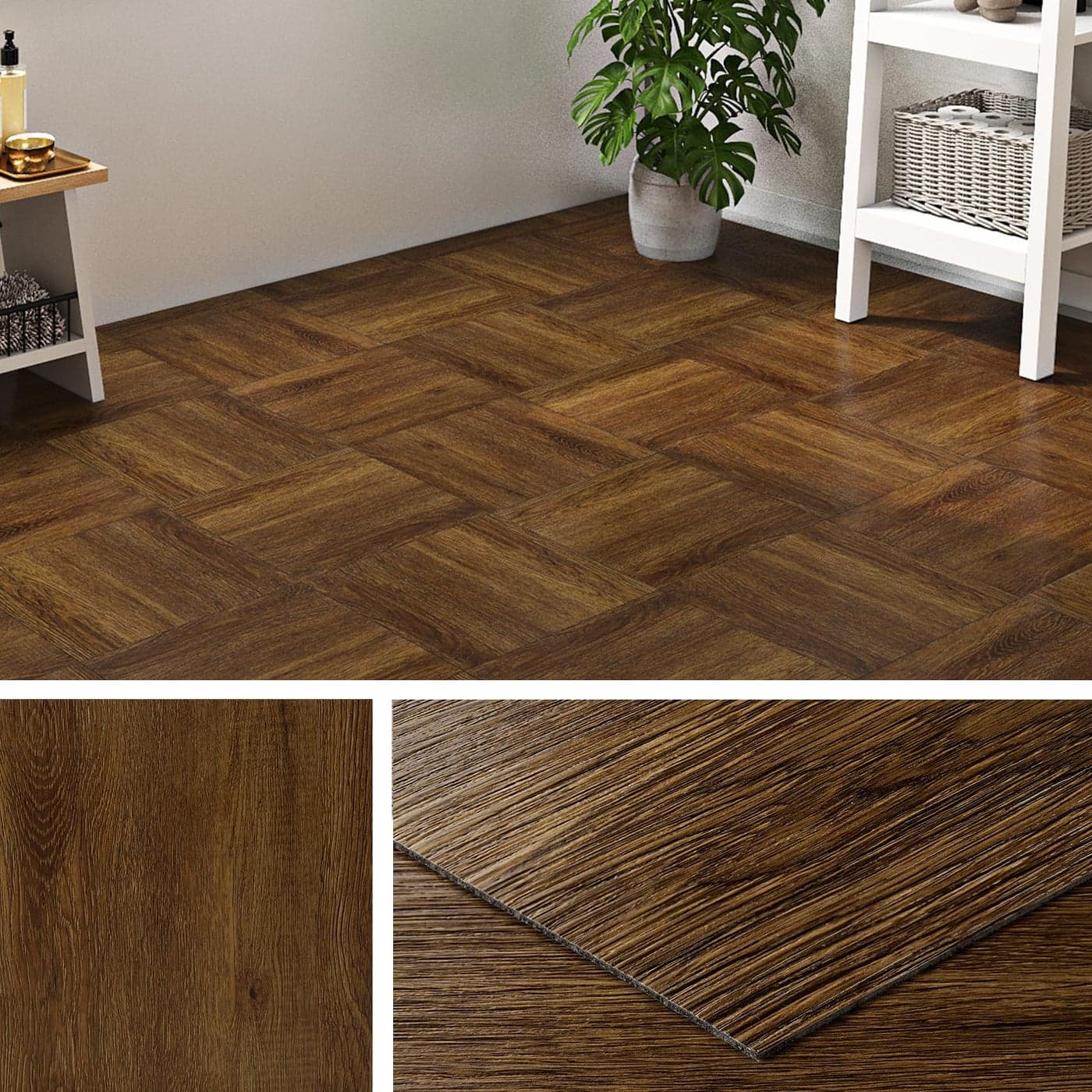 Livelynine Walnut Wood Peel and Stick Floor Tile Waterproof Laminate Flooring Dark Brown Wood Vinyl Peel and Stick Flooring 12x12 4Tiles Adhesive Floor Tiles Indoor Wood Look Vinyl Sheet Flooring