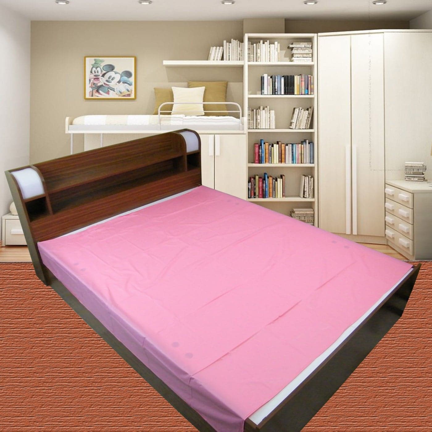 GoodLuck Baby Waterproof Plastic Sheet Double Bed Queen SizeBaby Adult Waterproof Protection Sheet for Mattress 65 x 65 feet Pink