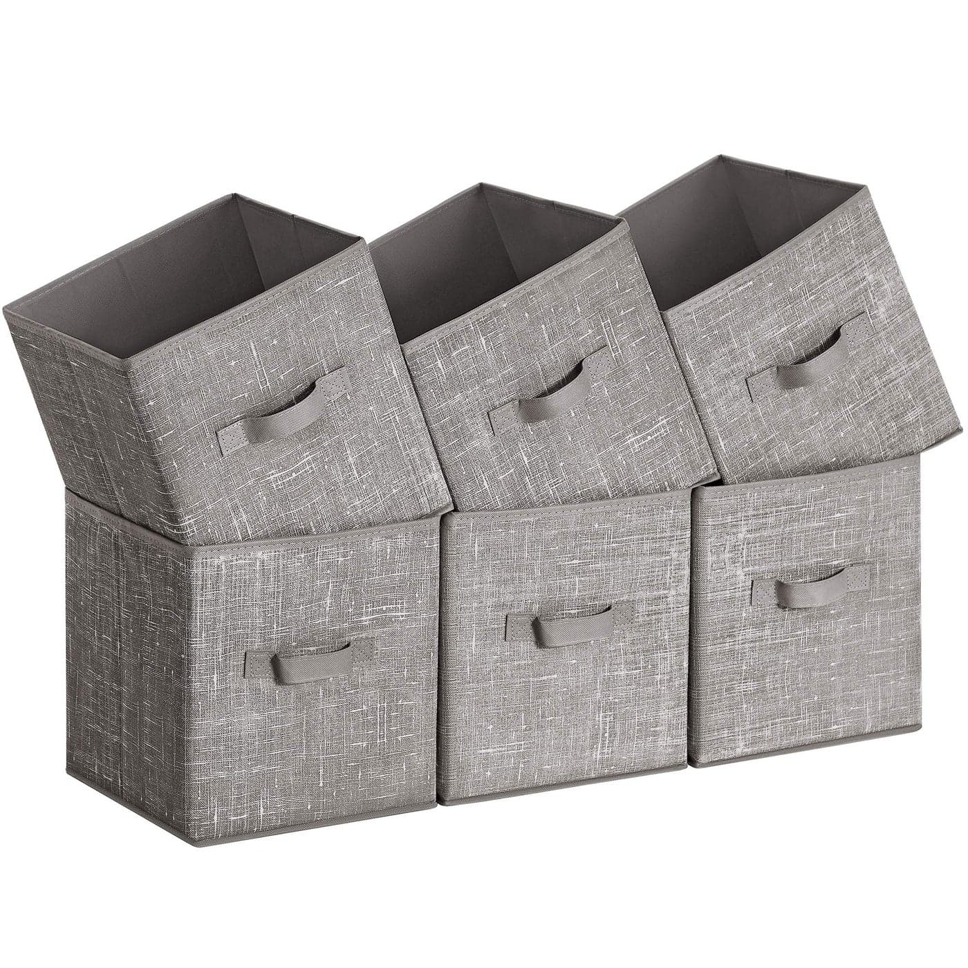 SONGMICS Storage Cubes 11Inch NonWoven Fabric Bins with Double Handles Set of 6 Closet Organizers for Shelves Foldable for Clothes Taupe UROB026K01