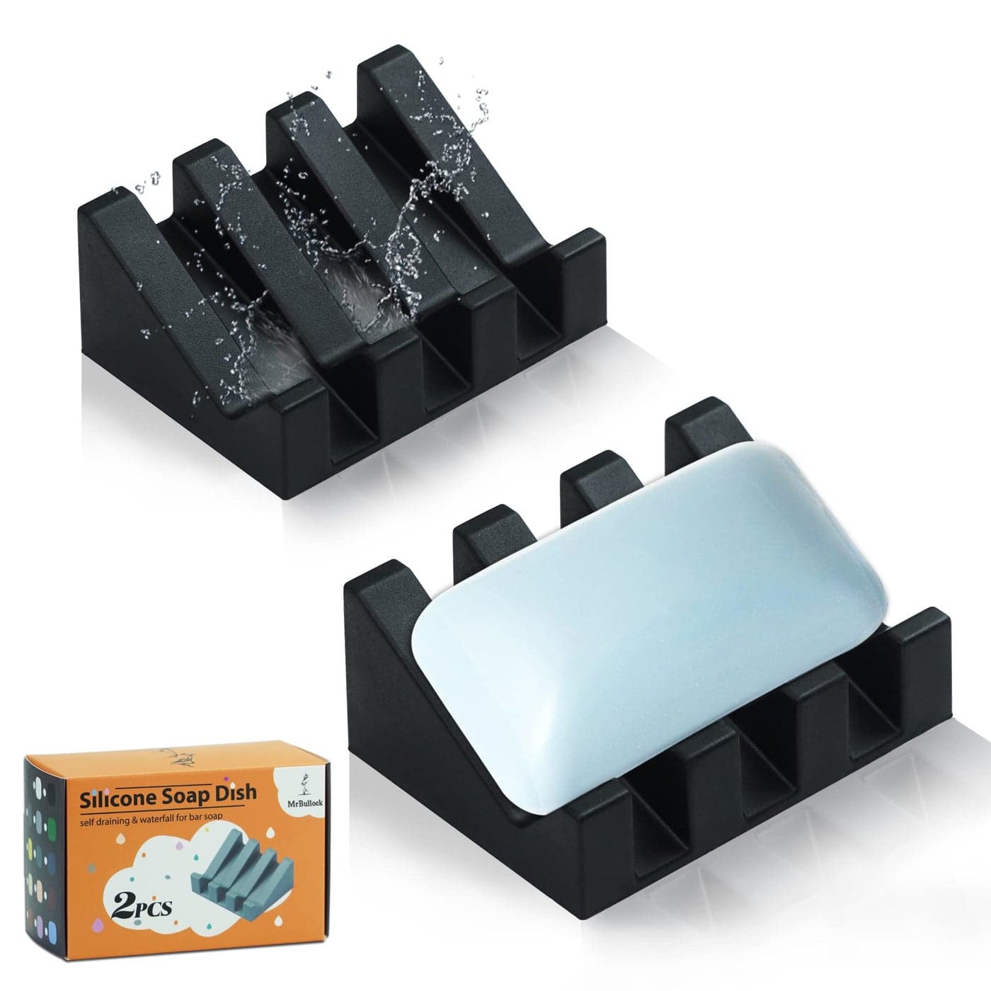 Silicone Soap Dish for Bar Soap Holder for Shower Bathroom Self Draining Waterfall Drying Tray Keep Soap Bars Dry Clean Easy Cleaning Black2 2