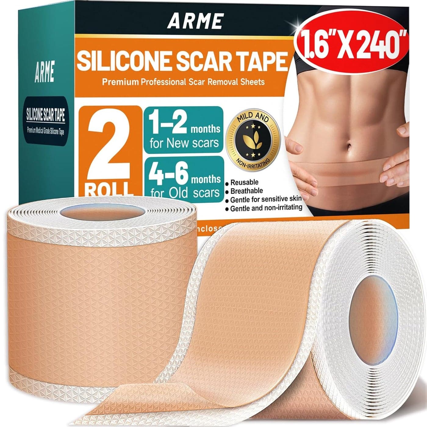 Arme Silicone Scar Tape 16 x 240 Silicone Scar Sheets2 Rolls6M Medical Grade Scar Tape Removal Sheets for Surgical Scars Reusable Scar Removal Strips for Tummy Tuck CSection Keloid