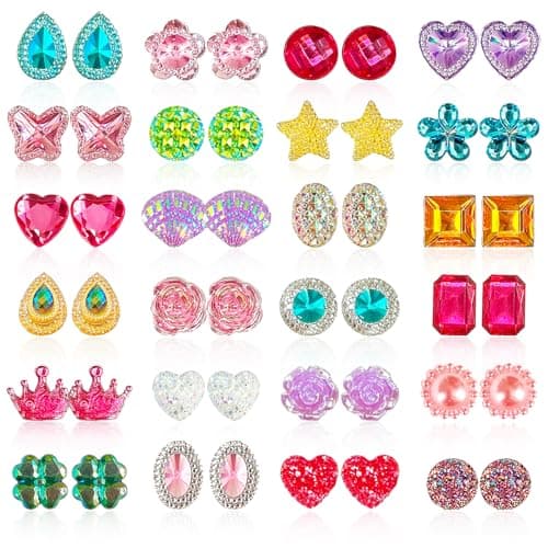 EleMirsa 24 Pairs Clip On Earrings Little Girl Party Favor Princess Clip on Earrings Dress Up Pretend Play Earrings for Little Girl Kids Toddlers Jewelry Set
