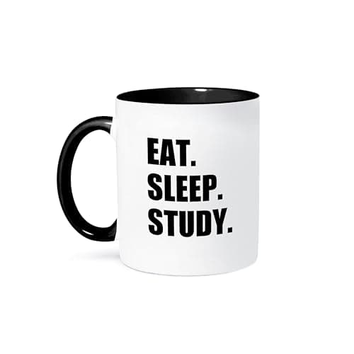 3dRose Eat Sleep Study Two Tone Mug, 11 oz, Black