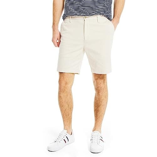 Nautica Men's Classic Fit Flat Front Stretch Solid Chino 8.5" Deck Shorts, Nautica Stone, 34W