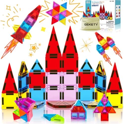 Mini Magnetic Tiles for Kids Magnetic Building Set Construction STEM Travel Toys for Boy Girl Ages 3 Montessori Preschool Learning Educational Sensory Magnet Creative Toy Gift for Toddlers 32 Pcs