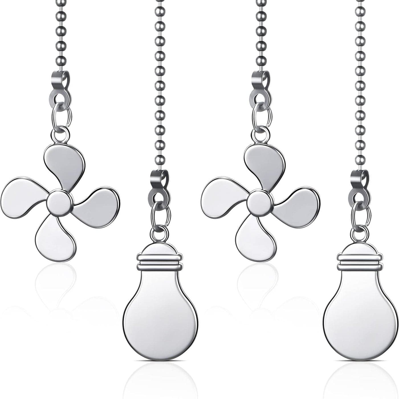 Patelai Ceiling Fan Pull Chain Extension Pulls Decorative 12 Inch Ceiling Chain Extender Ornament with Fan and Light Bulb ConnectorSilver4 Pieces