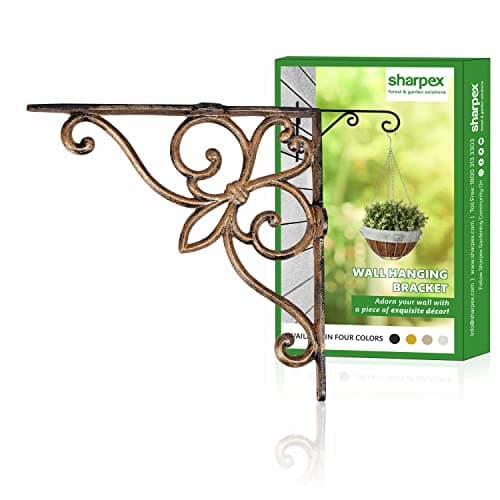 Sharpex Wall Mounted Metal Bracket | Decorative Wall Hook Plant Hanger for Hanging Pots, Bird Feeders, Flower Baskets, Planters, Lanterns, Lamps, and Wind Chimes for Indoor/Outdoor Use (Gold, 2 Pc)