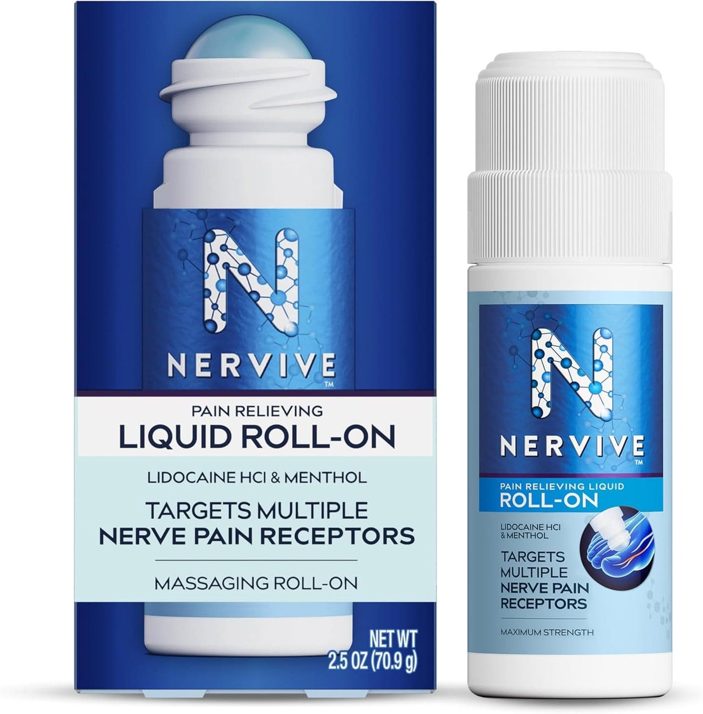 Pain Relieving Roll On Liquid Max Strength NoMess Topical Pain Reliever with Lidocaine and Menthol for Toes Feet Fingers Hands Legs Arms 25oz