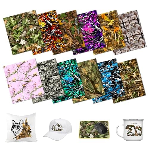 HTVSTD Camo Leaves Sublimation Transfer Ink Paper 12sheets 12 x 10 Leaf Patterned Sublimation Transfer Sheets for Tumbler Mugs DIY Sublimation Patterned Paper