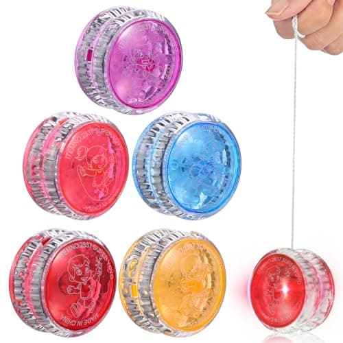 Amosfun Light Up Yoyo Toy for Kids 5 Pack LED Responsive Yoyo Balls Beginner Learning Yo Yo Plastic Toys for Boys Girls Party Favors Classroom Prizes Indoor Outdoor Play Random Colors