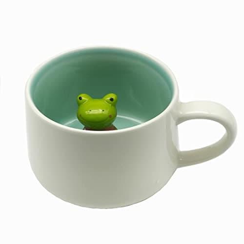 NOSCOMP 3D Animal Cup Coffee Mug Comes with A Cute Inside Creative Morning Mug Animal Cup for Hot&Cold Tea Milk Coffee Perfect for Kids Decorations (Frog)(Ceramic) 400 Milliliter