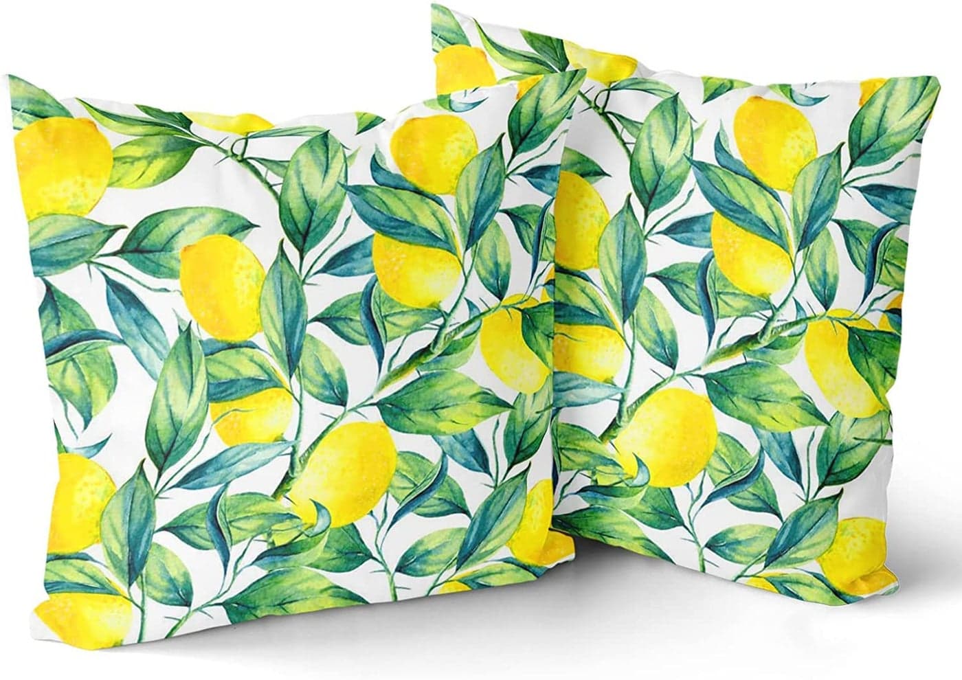 Yellow Lemon Throw Pillow Covers 18 x 18 Inch Watercolor Lemon with Green Leaves Pattern Pillow Case Set of 2 Decorative Square Cushion Cover for Sofa Couch Car Bedroom Home Decor
