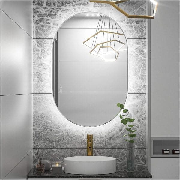 Quality Glass Bathroom LED Mirror with Touch Sensor, 3 Light Effects, Glass, Wall Mount Oval, Led-412 (12 X 18 Inch)