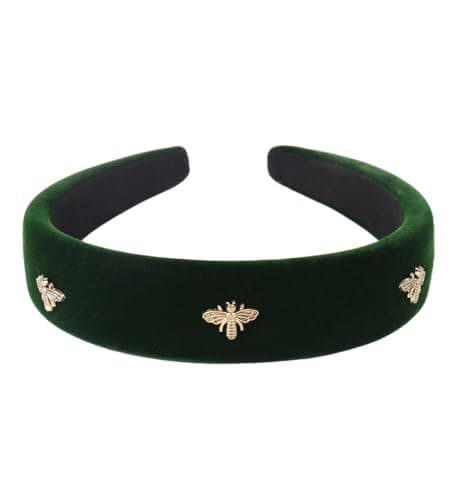 YARN INK Womens Cute Honeybee Velvet Headbands Fashion Padded Hair Accessories Vintage Handmade Headband for Women Girls Green Bee