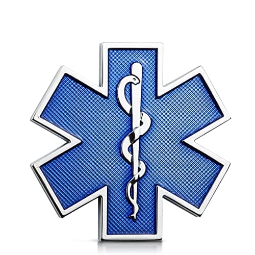 Star of Life 25x25 Metal Sticker for Car Blue Medical Decal EMS EMT Paramedic Zinc Alloy Emblem for Automobile Motorcycle